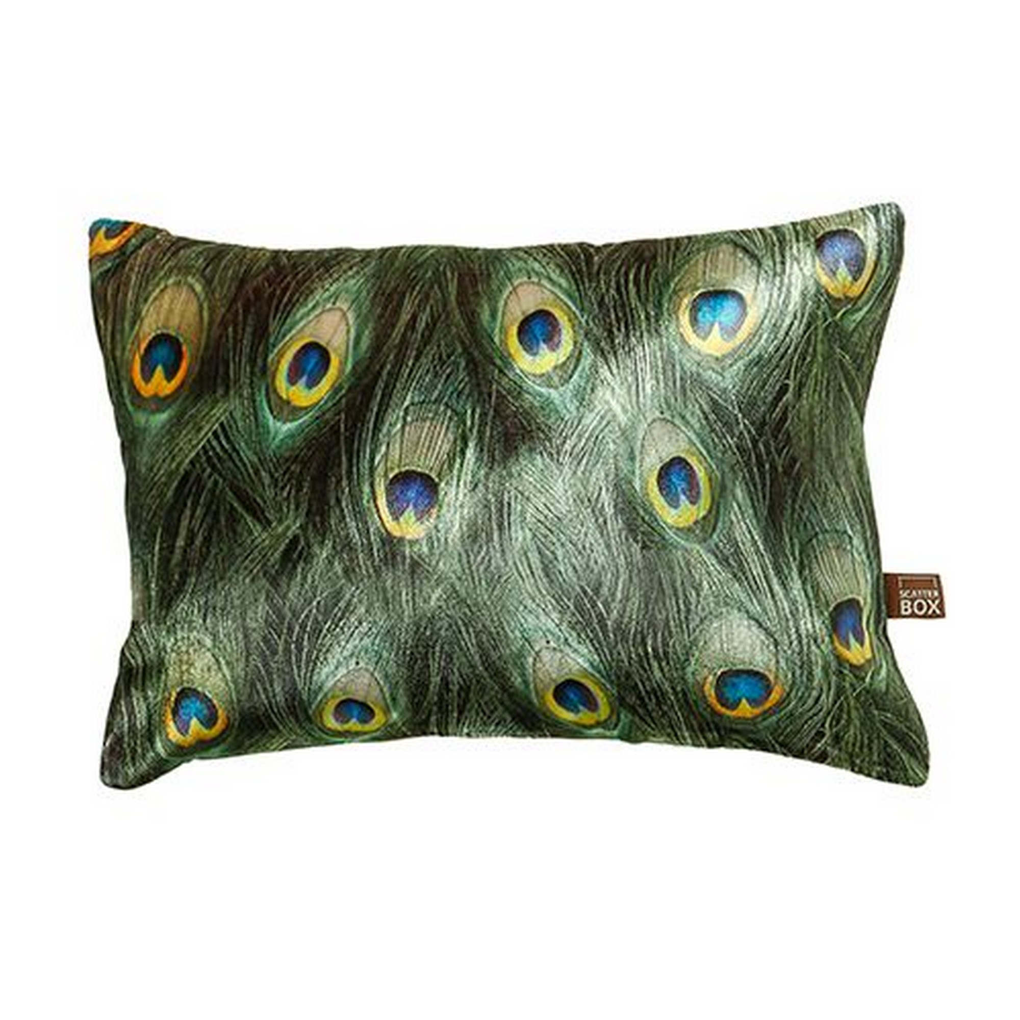 Azure Peacock Feather Bolster Cushion In Green And Blue